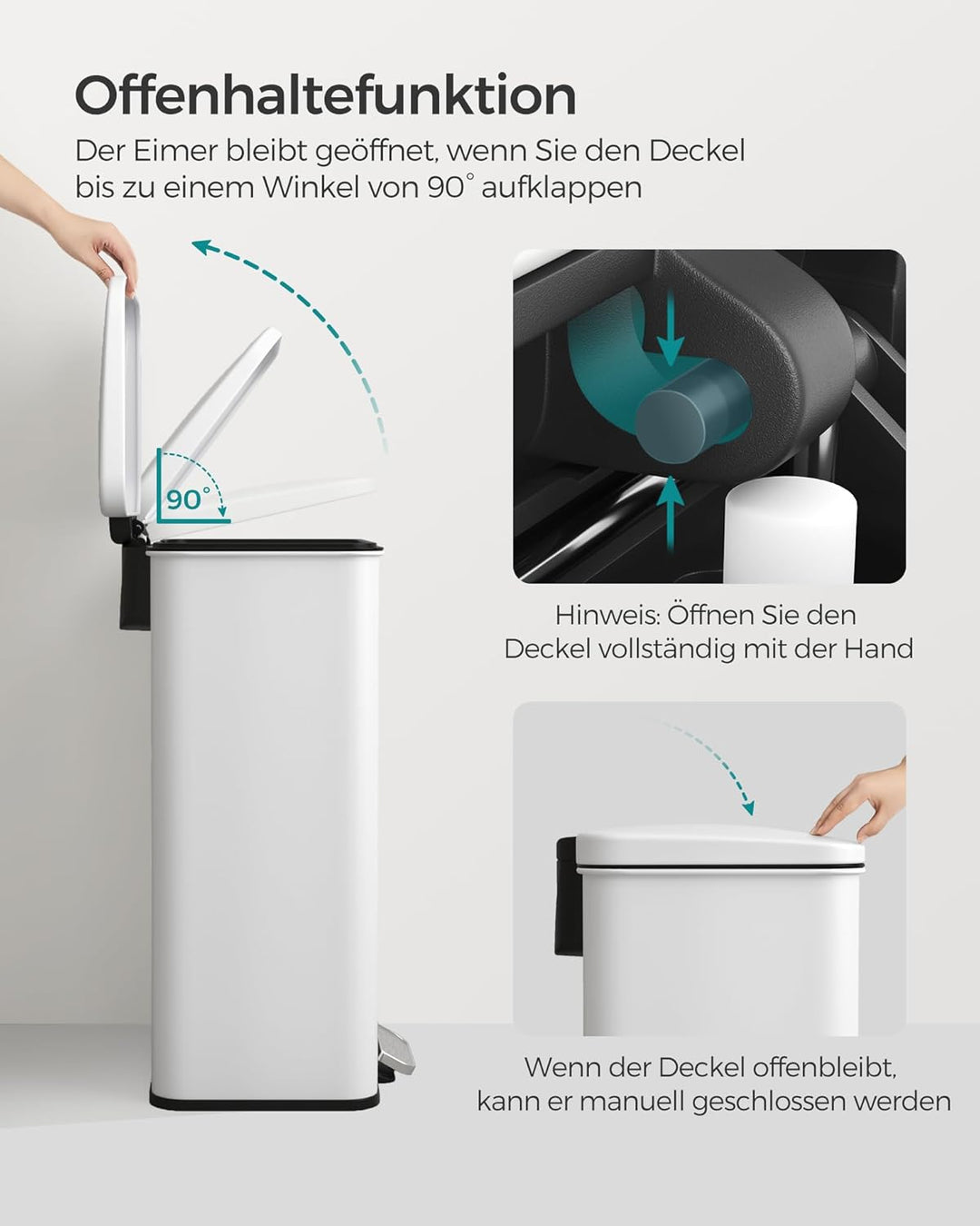 SONGMICS Mülleimer Küche, 40 Liter Abfalleimer, grosser Tretmülleimer, mit Deckel, aus Stahl, Softcl