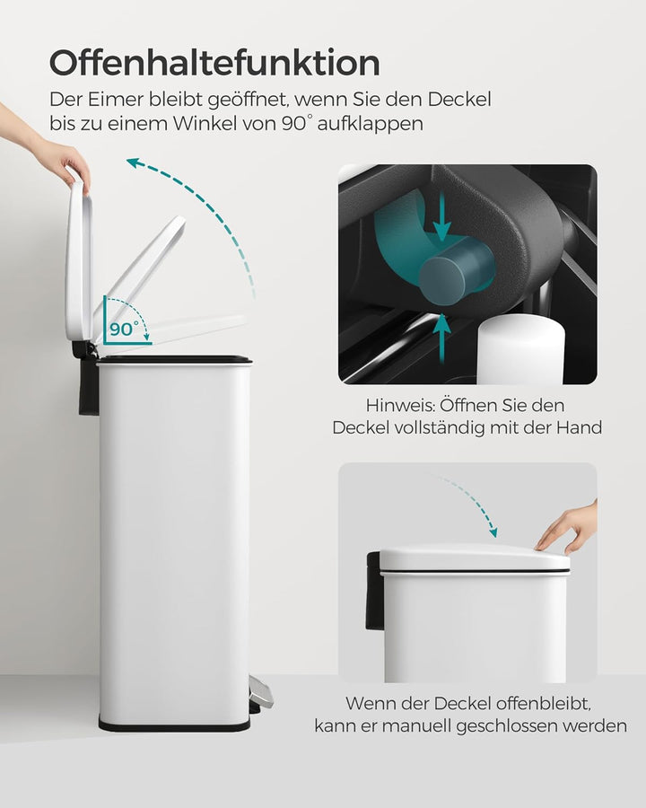 SONGMICS Mülleimer Küche, 40 Liter Abfalleimer, grosser Tretmülleimer, mit Deckel, aus Stahl, Softcl