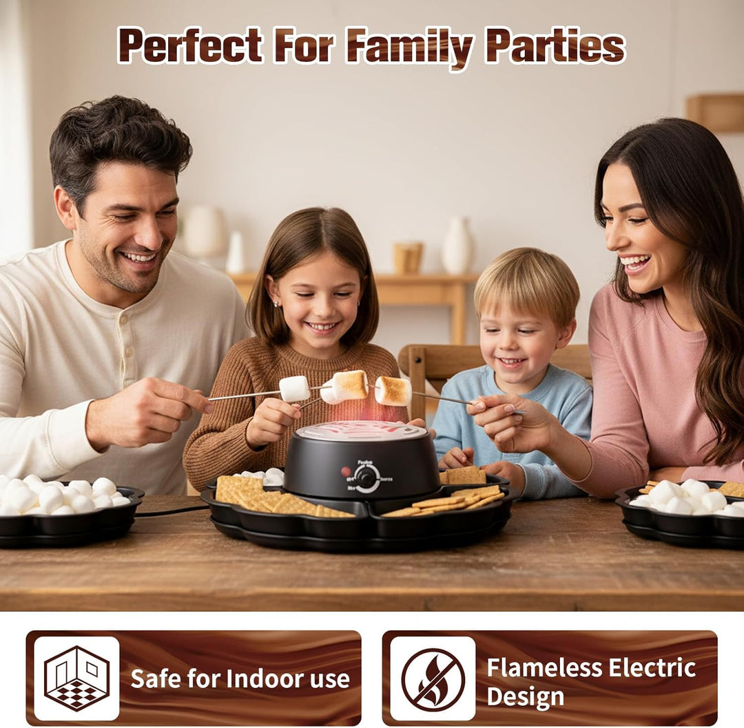 2-in-1 Smores Maker & Schokoladenfondue Set – S'Mores Set für Innenräume, Flammenloser Röster mit 4