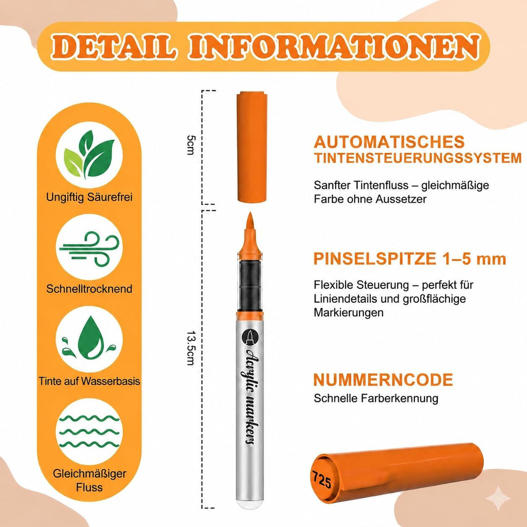 Vozuna 120 Acrylstifte Set Wasserfest – Acrylmarker mit Pinselspitze zum Steine Bemalen, für Glas, P