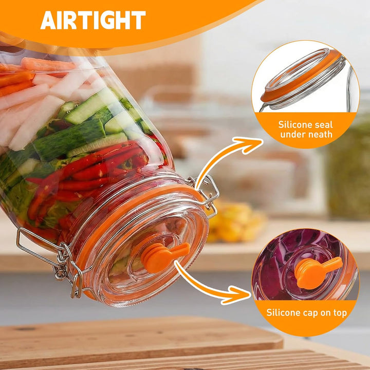 1,5L Fermentierglas 2er Set mit Gärventil & Gewicht - Fermentiergläser & Kimchi Behälter für Sauerkr