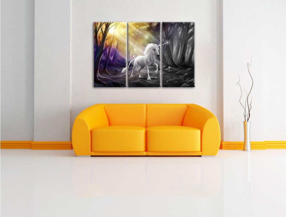 Pixxprint Einhorn im Märchenwald als Leinwandbild/Grösse: 3 Teilig (120x80 cm) cm/Wandbild/Kunstdruc