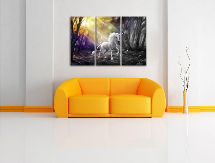 Pixxprint Einhorn im Märchenwald als Leinwandbild/Grösse: 3 Teilig (120x80 cm) cm/Wandbild/Kunstdruc