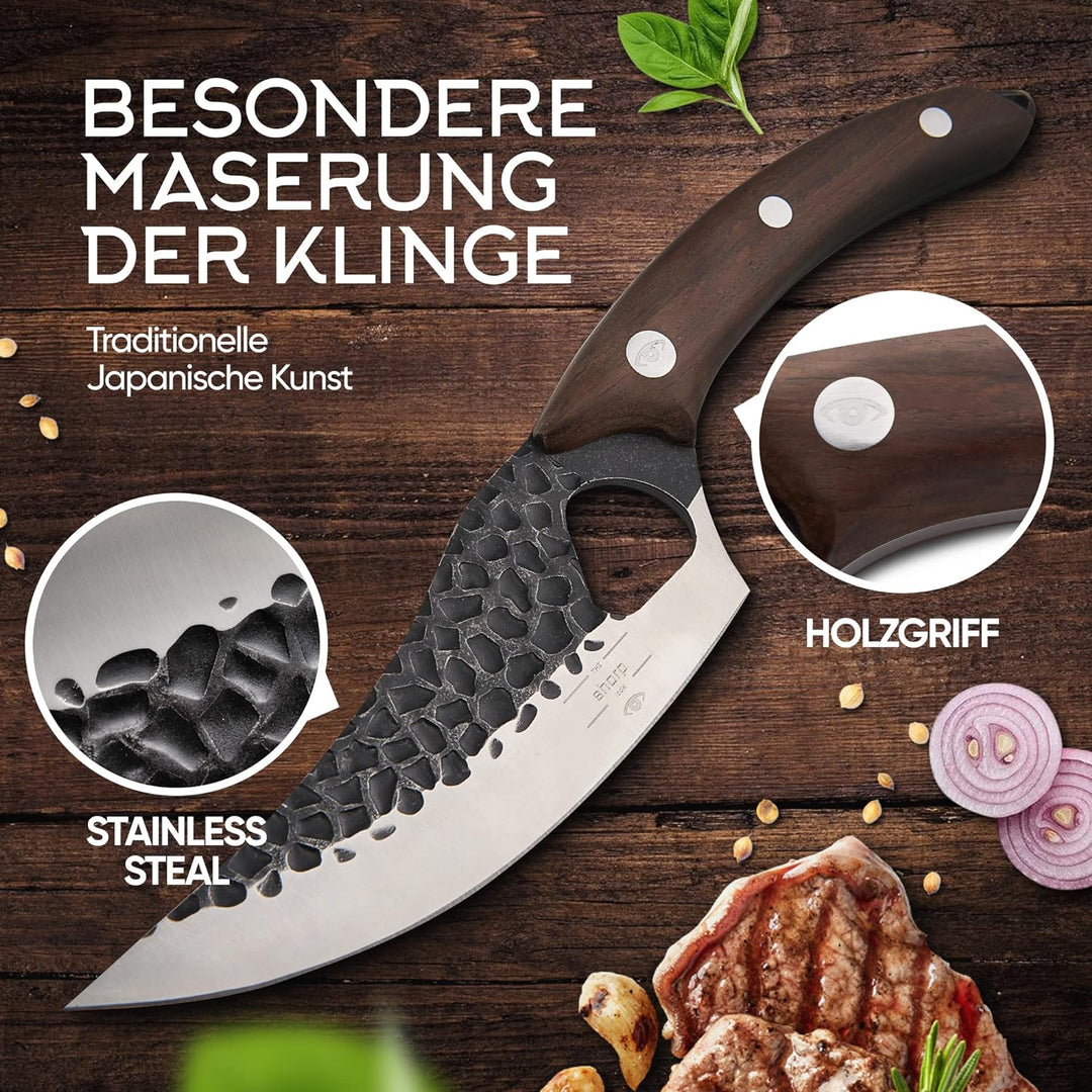The Sharp Look Japanisches Messer mit Lederhülle Küchenmesser Scharf Wikinger Messer Hackmesser Outd