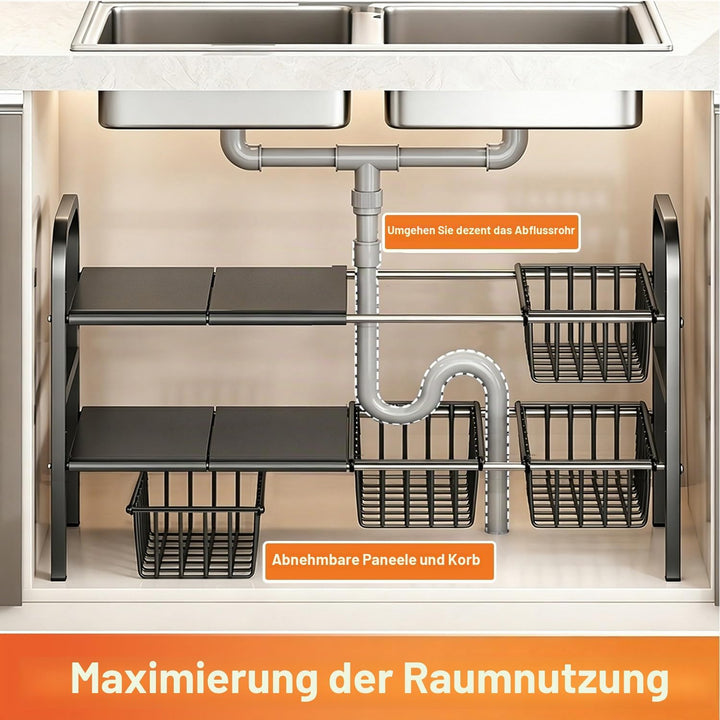 devesanter 2-stöckiger Unterschrank Organizer mit 6 Körben,verstellbar | Flexibles Schranksystem mit