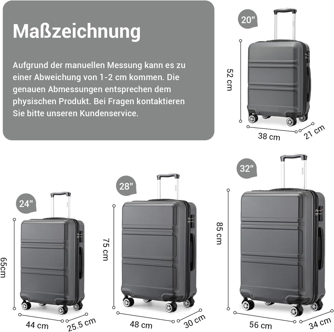 KONO Koffer Trolley Reisekoffer aus ABS+PC – Leichter Hartschalenkoffer mit 4 Zwillingsrollen und TS