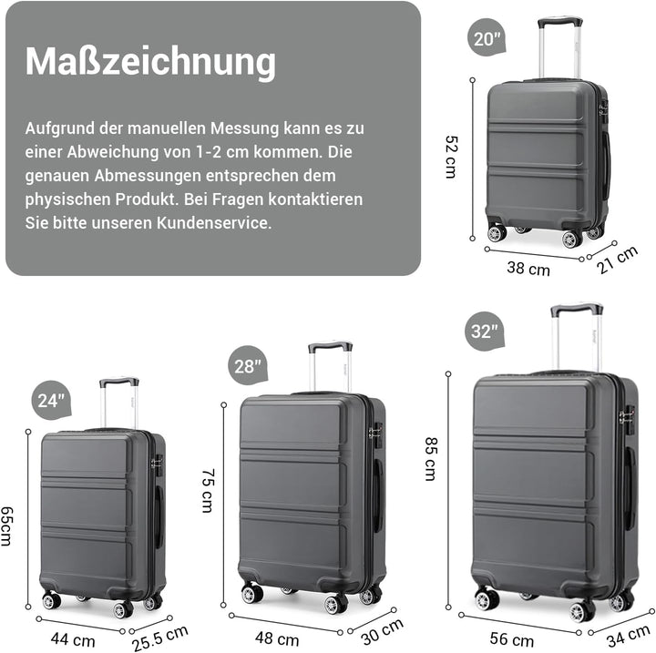KONO Koffer Trolley Reisekoffer aus ABS+PC – Leichter Hartschalenkoffer mit 4 Zwillingsrollen und TS