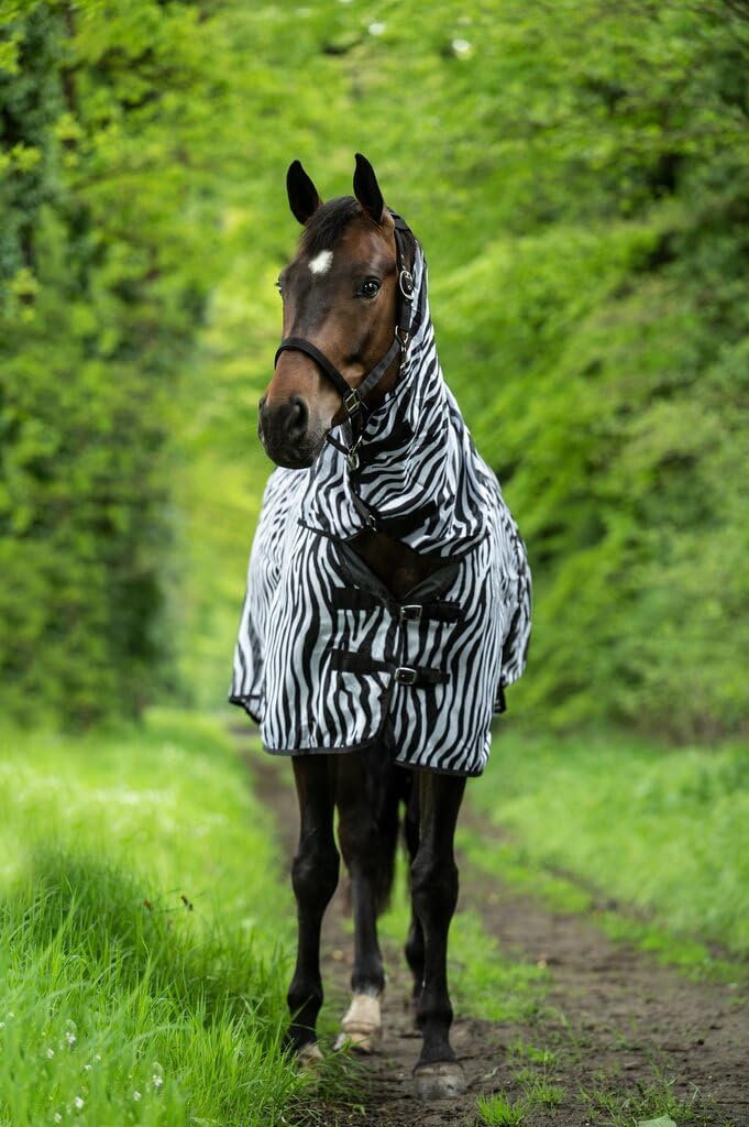 HKM Fliegendecke mit Halsteil -Zebra- mit Bauchlatz, weiss/schwarz, 145 Weiss/Schwarz 145 cm, Weiss/