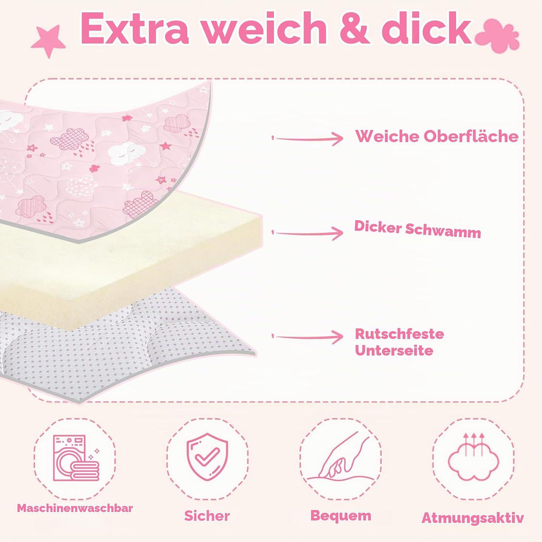 Krabbelmatt Baby 127x127cm,Faltbar Spielmatte Baby,Weiche Dicke Krabbeldecke maschinenwaschbare für