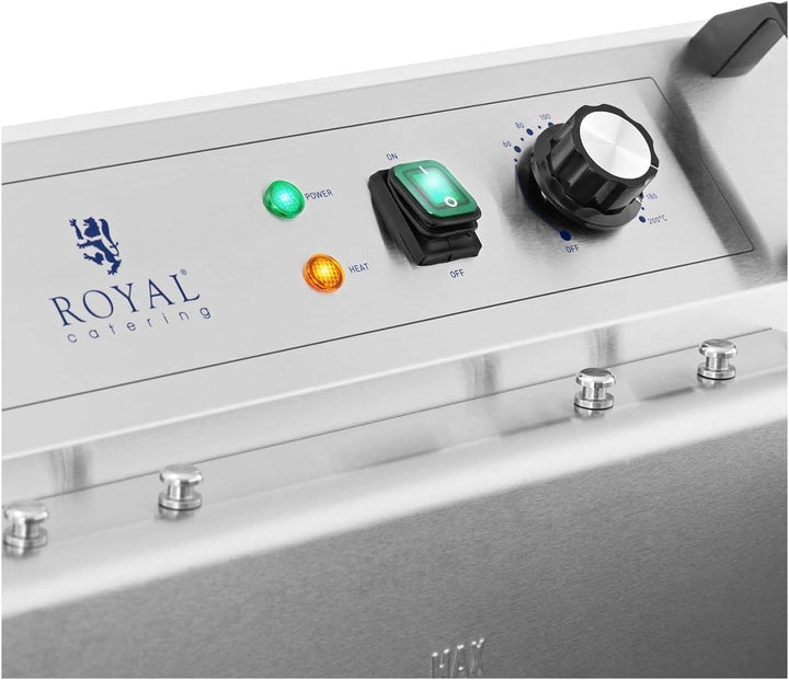 Royal Catering Elektrisches Fettbackgerät Edelstahl mit Ablage 23 L 3000 W 60-200 °C Fettablaufhahn