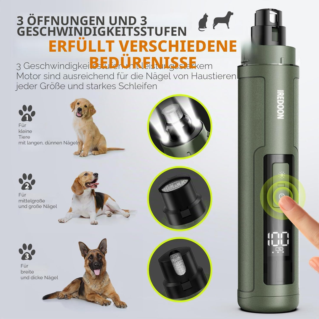 IREDOON Profi Krallenschleifer für Hunde 3-Gang Mit 4 LED-Leuchten – Neuester Krallenschleifer Mit L