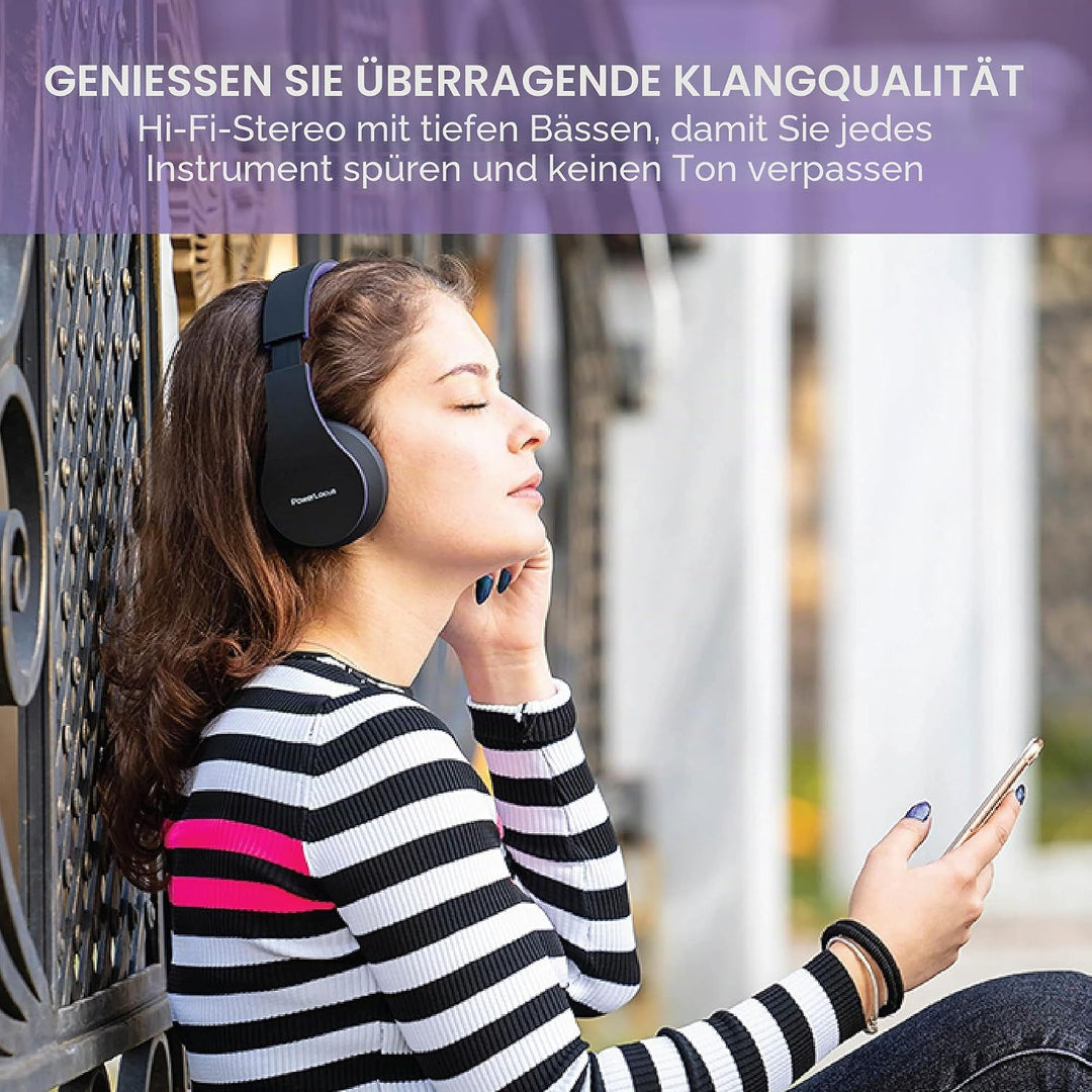 PowerLocus Bluetooth Kopfhörer Over Ear, Kabellose Kopfhörer, HiFi Stereo, Faltbare Kopfhörer mit Mi