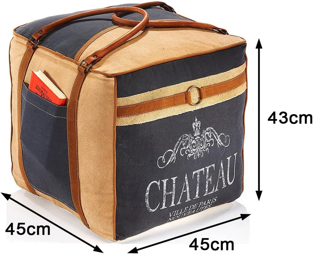 Kobolo Sitzpouf eckig Pouf Sitzwüfel Hocker - Chateau - aus Canvas - mit Applikationen