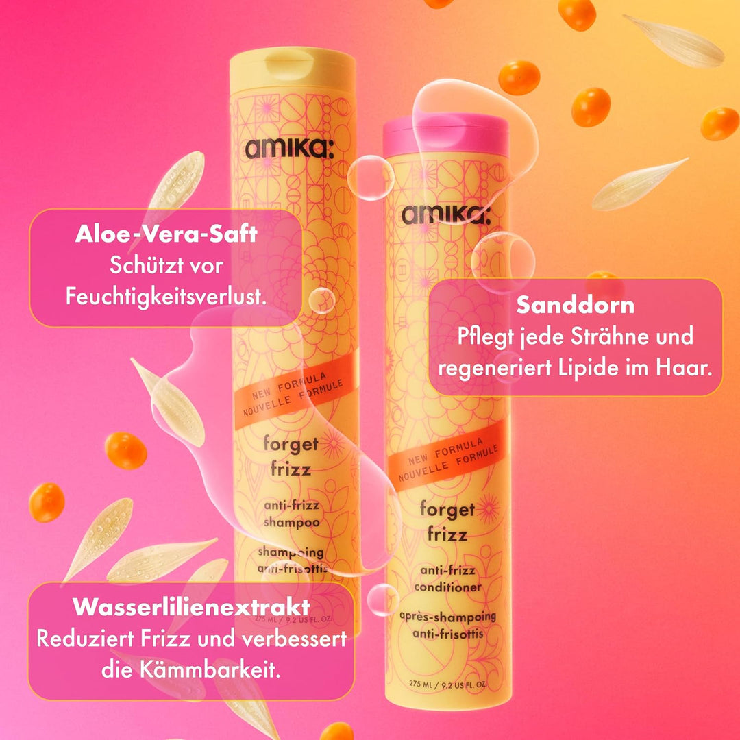 amika Forget Frizz Anti-Frizz Shampoo 275ml I Glättendes Shampoo gegen Frizz I Bis zu 72h Feuchtigke