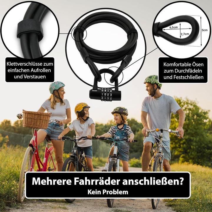 KOHLBURG Kabelschloss 5 Meter lang mit Zahlenkombination - 500cm Zahlenschloss - Stahlseil Schloss 5