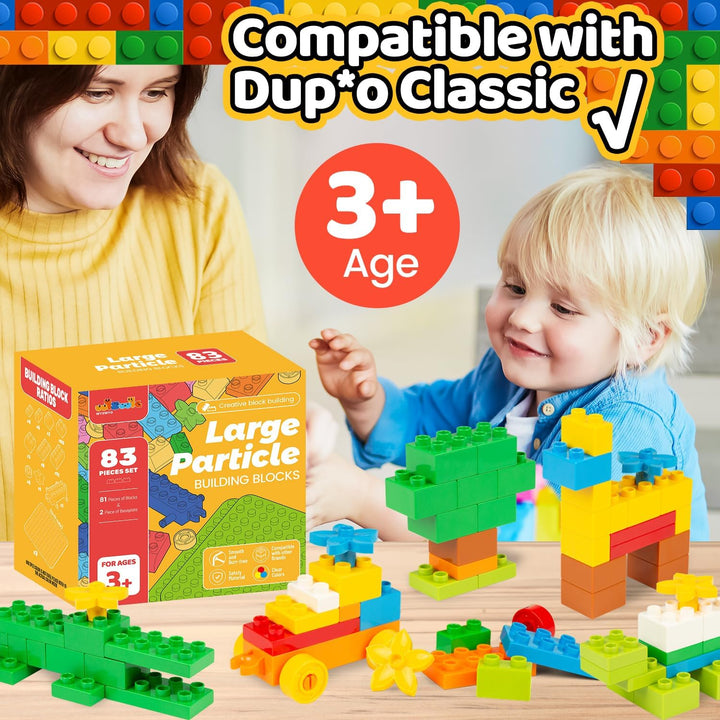 WYSWYG® Grosse Bausteine Set, 81 Stück Bausteine und 2 Bauplatten - Kompatibel, für Kinder ab 3-4-5-