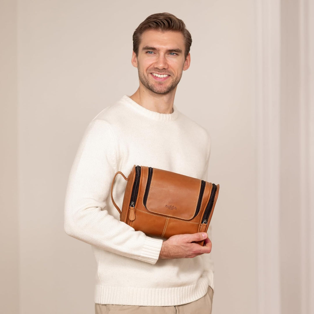 Gusti Kulturtasche Leder - Chester Schminktasche Damen Kosmetiktasche Klein Waschtasche Männer Make