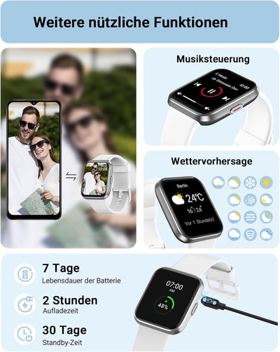 Tensky Smartwatch Damen Herren mit Telefonfunktion 1,8'' Alexa Integriert Fitnessuhr 100 Sportmodi,