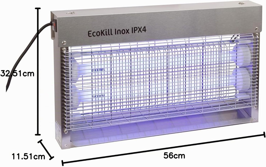 Kerbl 299935 Elektrische Fliegenvernichter EcoKill Inox, IP X 4, 2 x 15 W, 250 ml (1er Pack), IP X 4