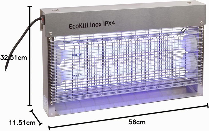 Kerbl 299935 Elektrische Fliegenvernichter EcoKill Inox, IP X 4, 2 x 15 W, 250 ml (1er Pack), IP X 4