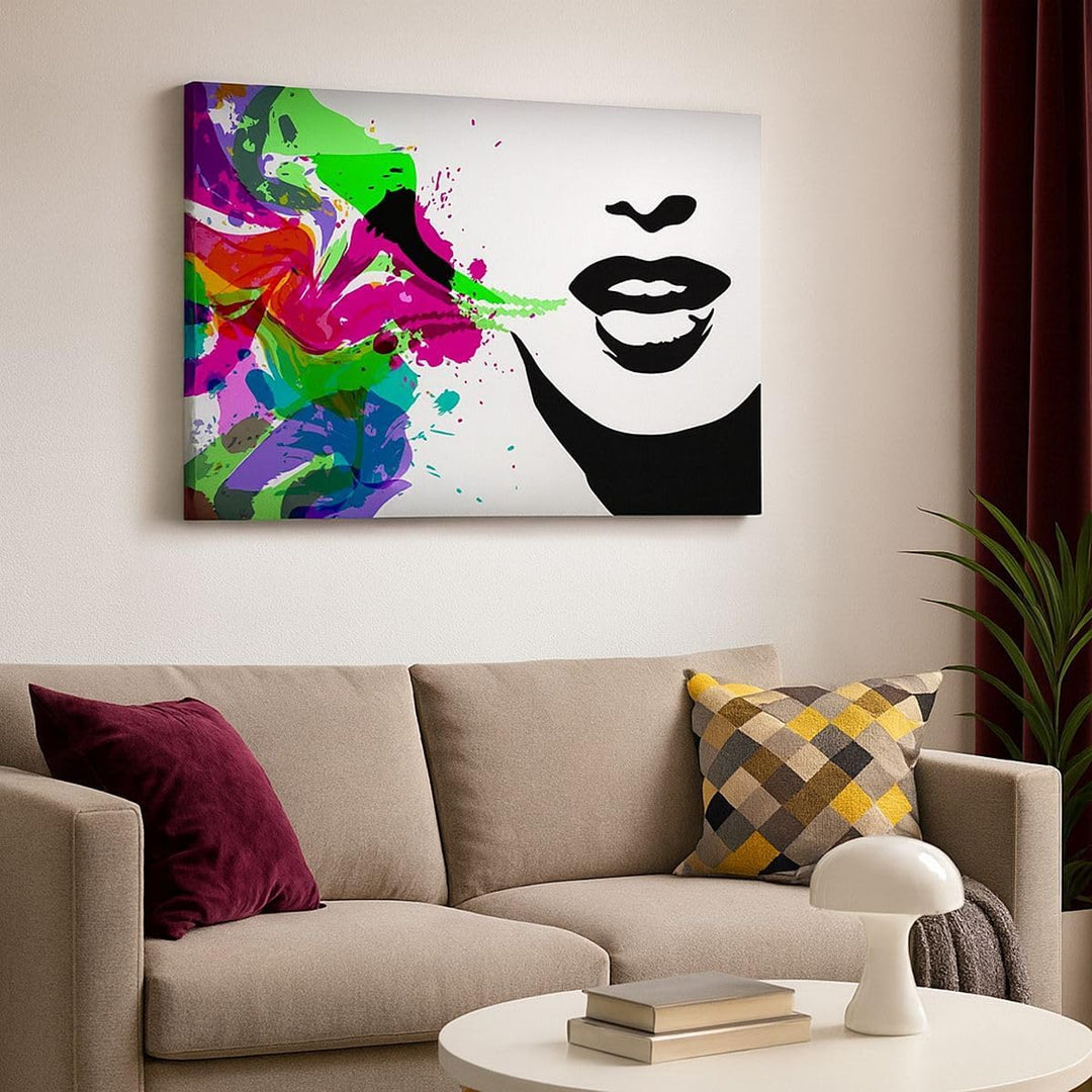 Bilder auf Leinwand 100x70cm Leinwandbild Frau Gesicht Lippen Make-up Gross Wanddeko Bild Schlafzimm