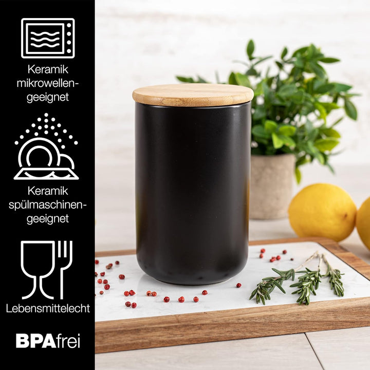 Moritz & Moritz Vorratsdose Schwarz 600 ml - Beschreibbar – Keramik Aufbewahrungsdose mit Deckel aus