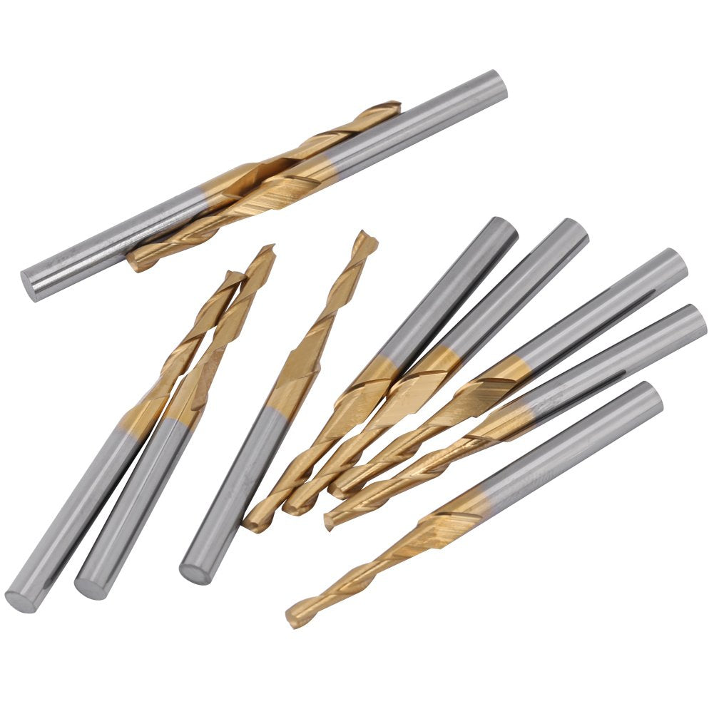 10 pcs Schaftfräser Hartmetall Coated Fräsbohrer Doppel-Fräser Fräserset 3.175mm Schaft 2mm Schneidk