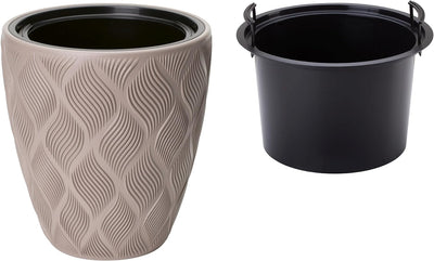 Blumentopf Blumenkübel mit Herausnehmbaren Einsatz Rund 3D Effekt Dekorativ Set 2: L + M in Taupe