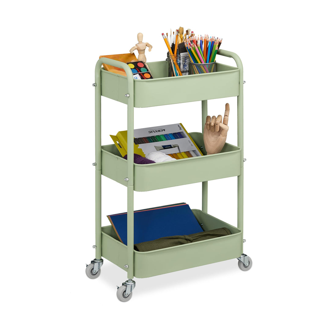 Relaxdays Rollwagen, 3 Etagen, Servierwagen, Küchenwagen Bad & Büro, Rollregal, 71,5x43,5x29,5 cm, B
