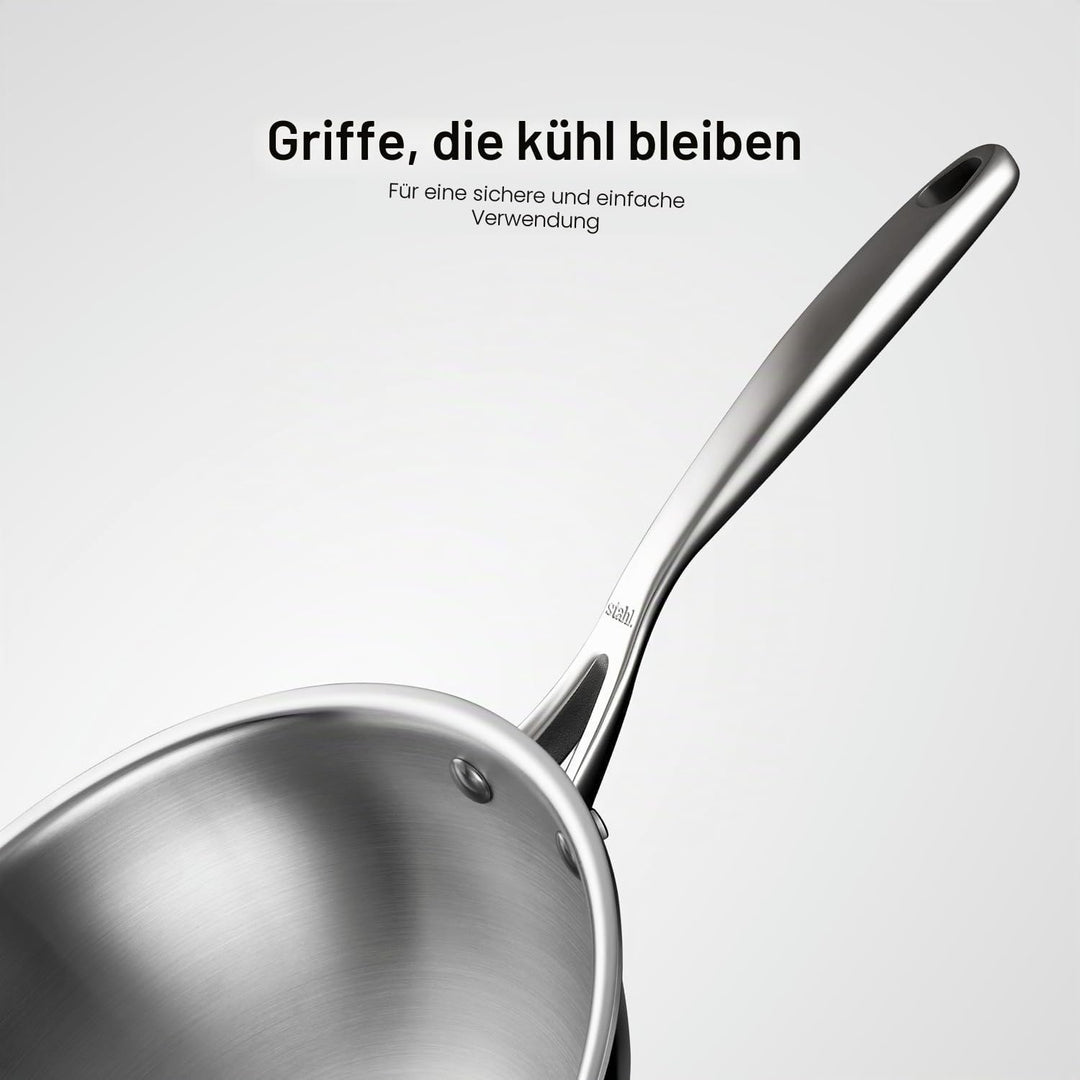 Stahl Artisan Triply Edelstahl-Wok mit Deckel, tiefe Bratpfanne, Induktionsboden, Brat-Wok, Induktio