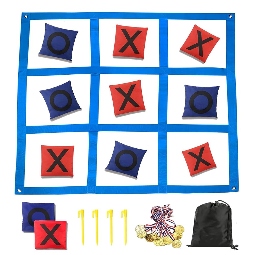 Riesiges Tic Tac Toe, 1,2m x 1,2m Outdoor Spielset Wurfspiel mit 10 Cornhole Säckchen Erwachsene & K