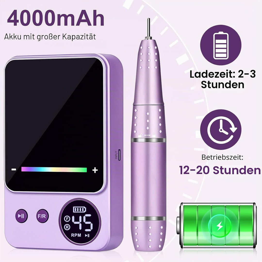Urbuti Elektrischer Nagelfräser für Gelnägel, 45000 U/min Professionell Nagelfräser mit HD-LED Displ