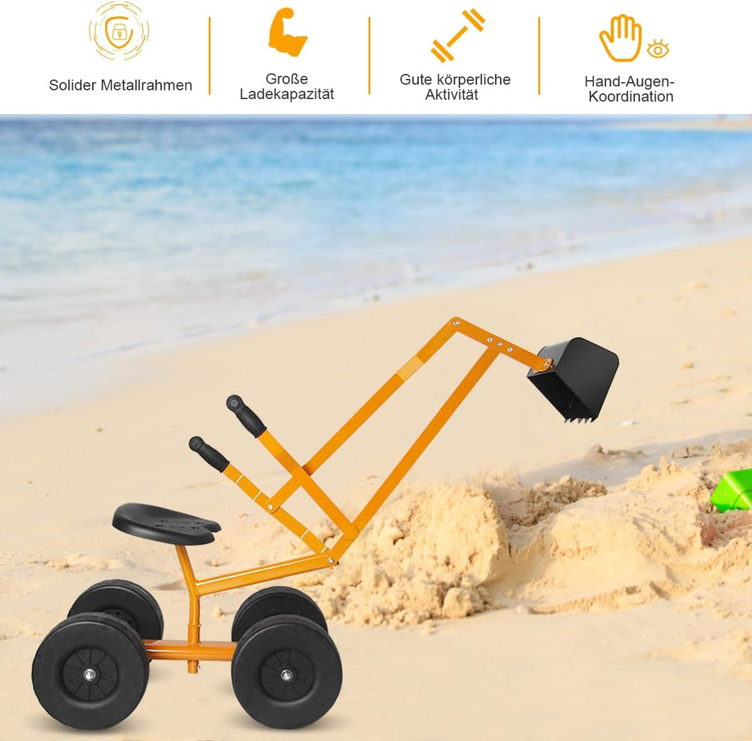 GOPLUS Kinder Sitzbagger, Sandbagger Aufsitzbagger mit 360°drehbarem Sitz & grosser Schaufel & Gummi