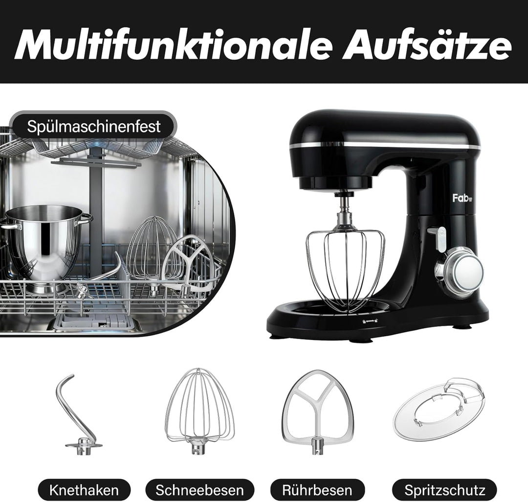 Kitchen in the box Küchenmaschine 1300W, 6L Knetmaschine Teigmaschine für Heimbacken, 10 Geschwindig