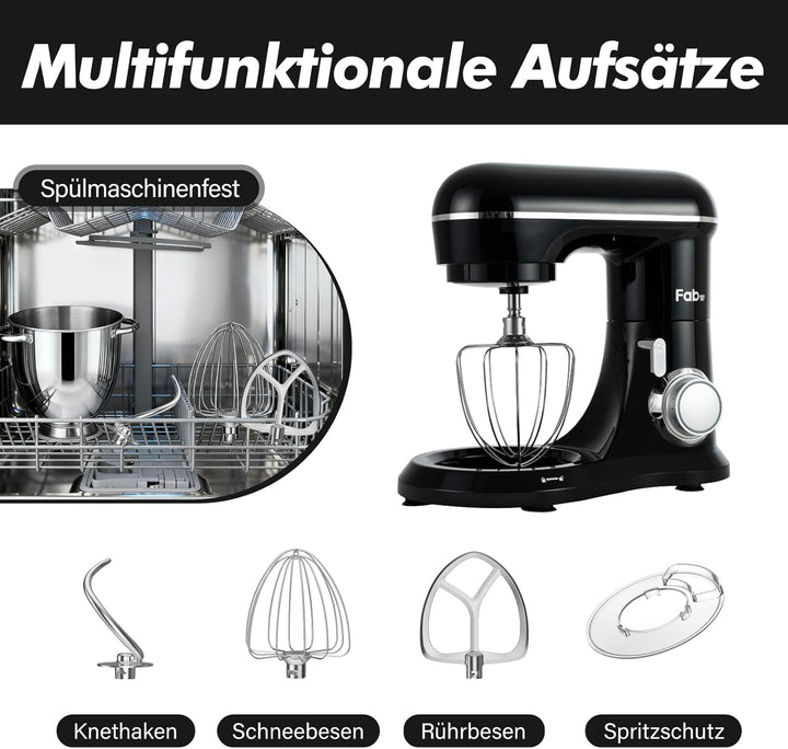 Kitchen in the box Küchenmaschine 1300W, 6L Knetmaschine Teigmaschine für Heimbacken, 10 Geschwindig