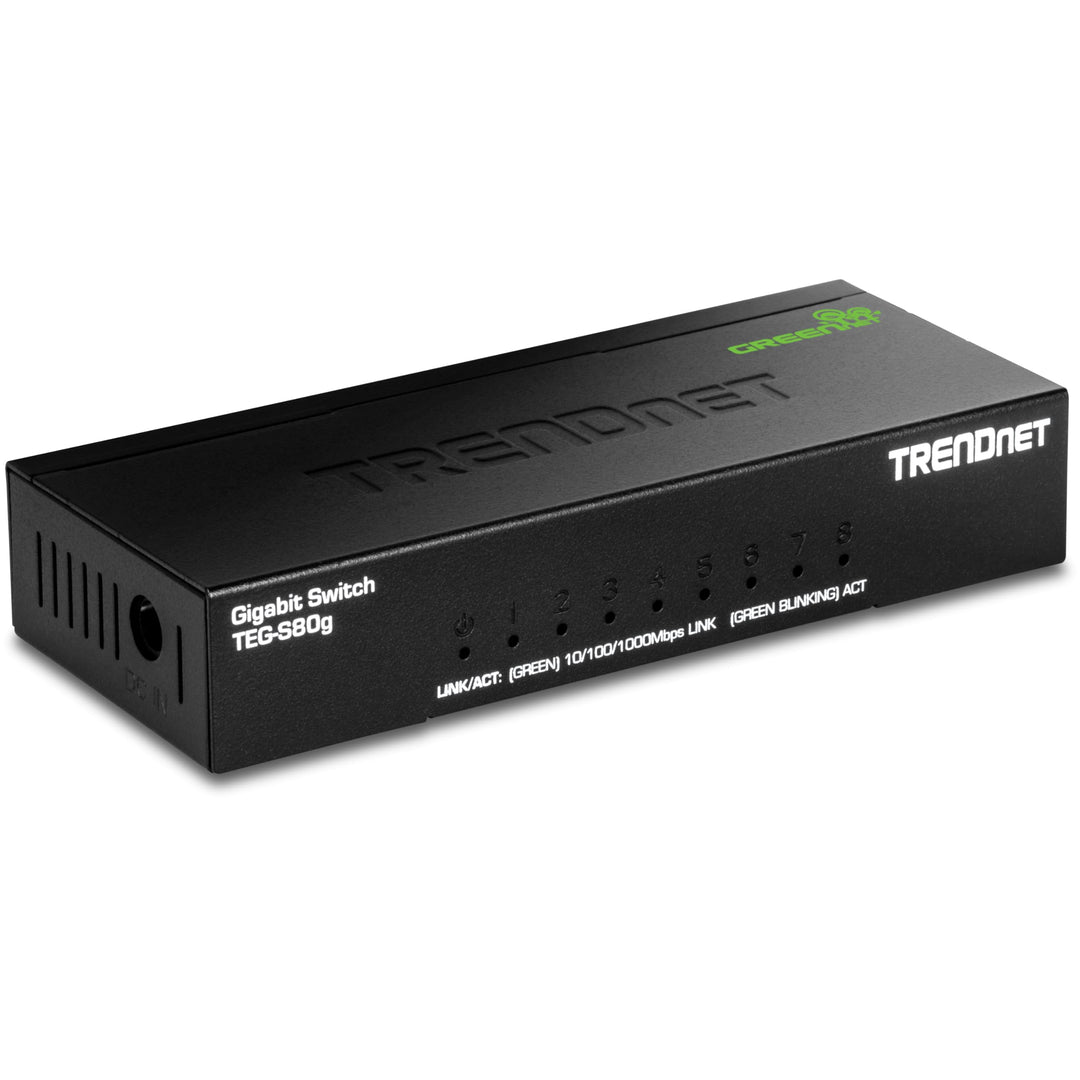 TRENDnet 8-Port Unverwalteter Gigabit GREENnet Desktop Metall Switch, Ethernet Splitter, Lüfterlos,