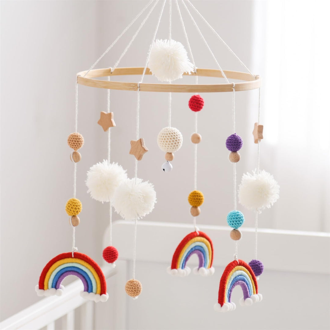 Herfair Mobiles Baby, Regenbogen Babybett Hölz Windspiele mit Bäll, Baby Mobile, Anhänger Babyzimmer