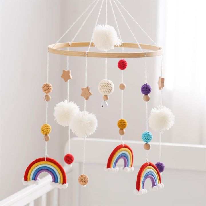 Herfair Mobiles Baby, Regenbogen Babybett Hölz Windspiele mit Bäll, Baby Mobile, Anhänger Babyzimmer