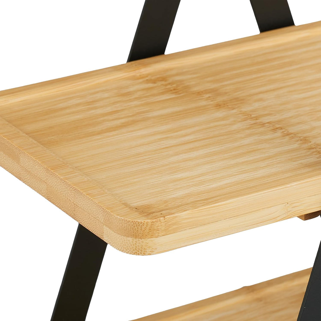 Relaxdays Etagere, 3 Etagen, Bambus, Metall, länglich, Griff, Kuchen, HBT 42x41x16,5 cm, Servierstän