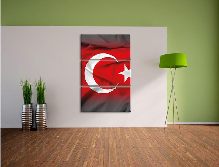 Pixxprint Flagge der Türkei schwarz/weiss als Leinwandbild/Grösse: 3 Teilig (120x80 cm) cm/Wandbild/