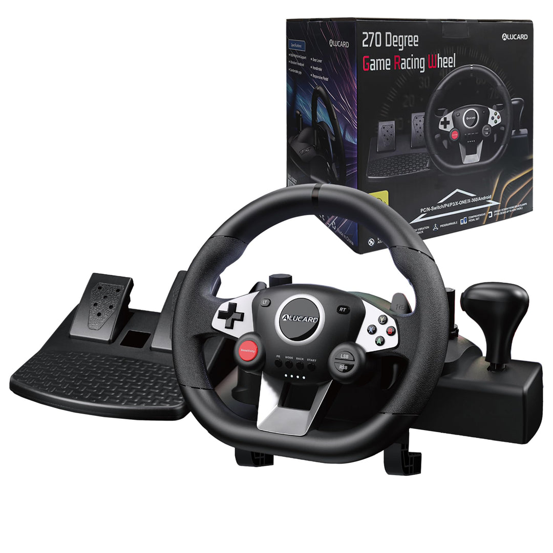 DuLingKer PC Lenkrad mit Pedalen und Schaltung, 270° Gaming Lenkrad für PC/PS4/Switch/PS3/Xbox One/X