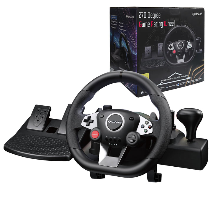 DuLingKer PC Lenkrad mit Pedalen und Schaltung, 270° Gaming Lenkrad für PC/PS4/Switch/PS3/Xbox One/X