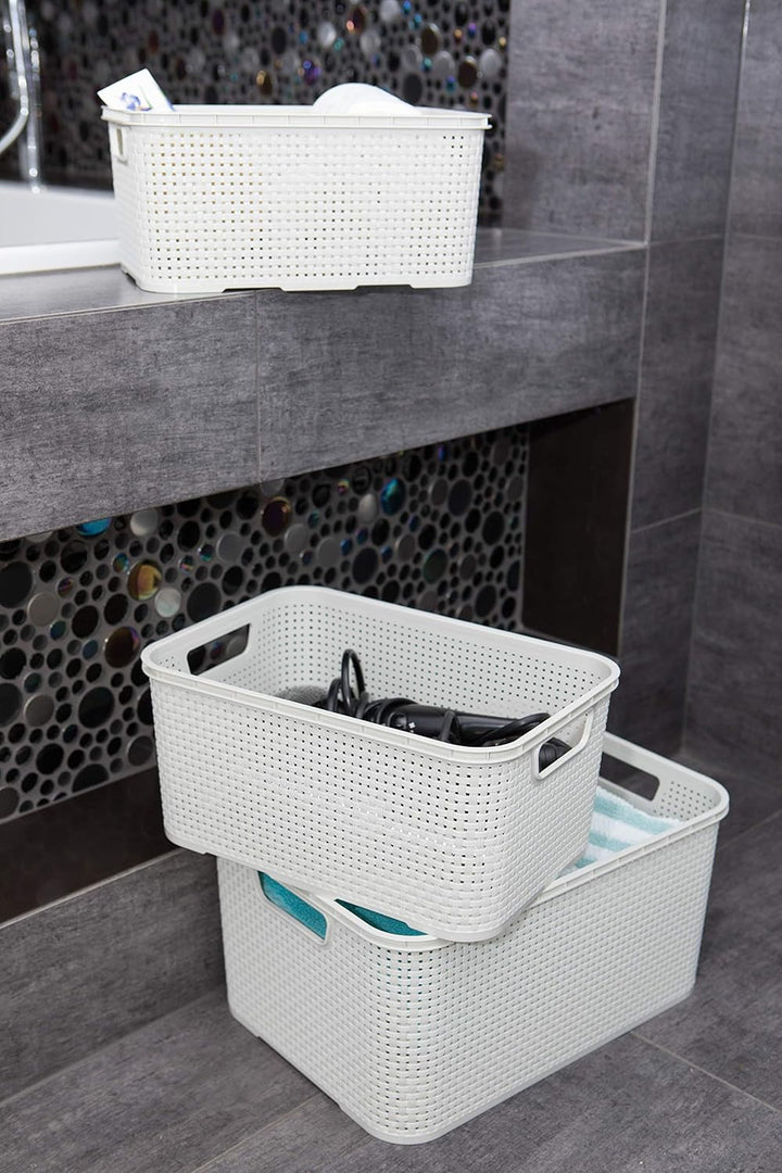 BranQ - Home essential Korb in Rattan Design 2er Set Grösse L 19l, Creme (Packung mit 4) 19 l (Set o
