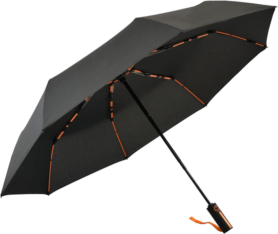 iX-brella Big Fiberglas Taschenschirm 104cm mit farbigen Doppel-Speichen - schwarz-orange, Schwarz-o
