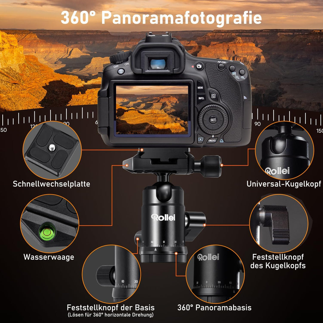 Rollei Compact Compact Traveler No I Carbon I Schwarz I Leichtes-Reisestativ I Foto-Stativ mit gerin