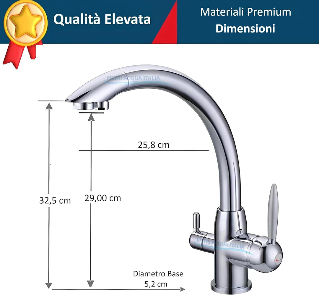 Wasserfilter Italien 3-Wege-Wasserhahn für kaltes und gereinigtes Wasser, 3-Wege-Mischbatterie für W