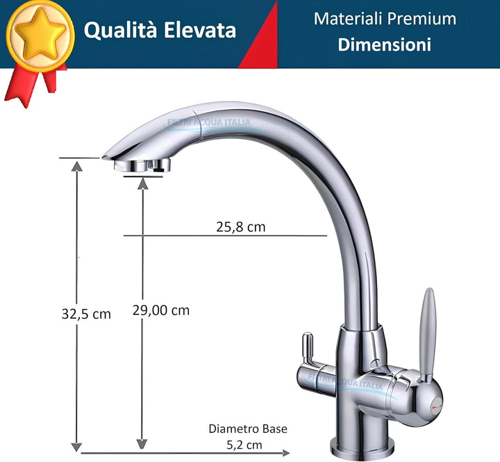 Wasserfilter Italien 3-Wege-Wasserhahn für kaltes und gereinigtes Wasser, 3-Wege-Mischbatterie für W