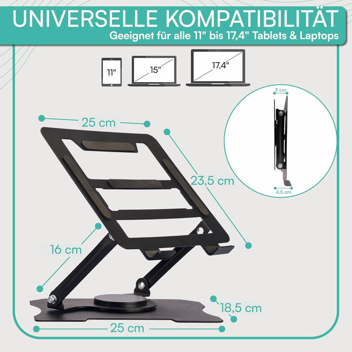 pixly Laptop Ständer 360° drehbar - Höhenverstellbarer Laptop-Halter - Ergonomischer Notebook-Stände