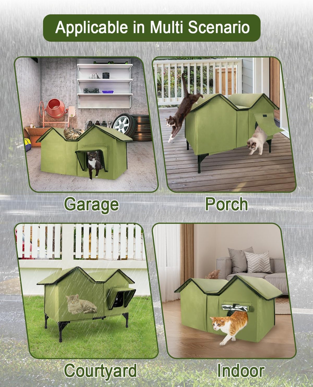 Katzenhaus im Freien, Extra Grosse wasserdichte isolierte Katzenkennel mit erhöhter Basis, Winterhau