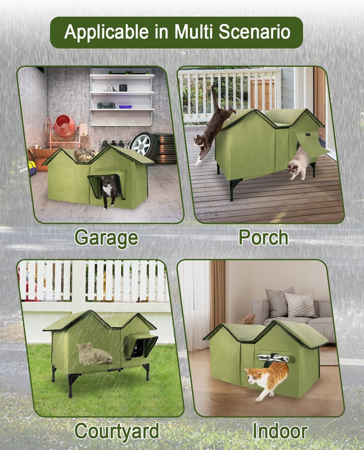 Katzenhaus im Freien, Extra Grosse wasserdichte isolierte Katzenkennel mit erhöhter Basis, Winterhau